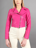 Womens Fuchsia natural Sheep leather cropped jacket perfecto