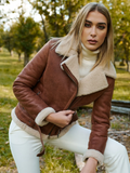 Womens Tan Brown Shearling Leather Jacket