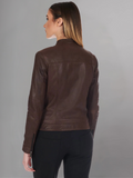 Blue natural leather biker jacket four zipper pockets
