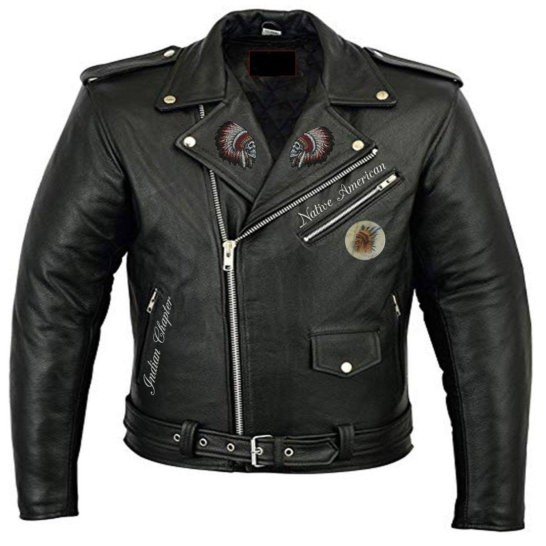 Men's Black Vintage Style Biker Motorcycle Leather Jacket Embossed Skull Bones Jackets Empire