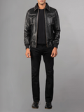 Aaron Leather Black Bomber Jacket