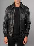 Aaron Leather Black Bomber Jacket