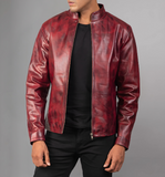 Alex Distressed Burgundy Leather Jacket