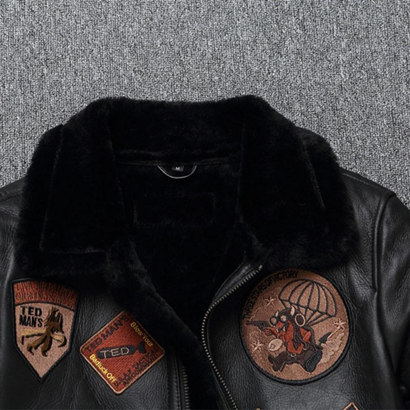 Aviator Black Leather Jacket Integrated Embroidery