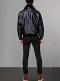 Aviator Black Leather Jacket Integrated Embroidery