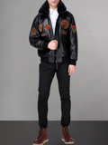 Aviator Black Leather Jacket Integrated Embroidery