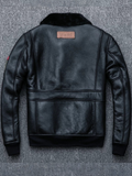 Aviator Black Leather Jacket Integrated Embroidery