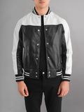 BLACK & WHITE BIKER LEATHER JACKET