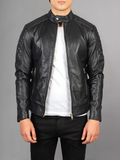 Black Cafe Racer Motorcycle Leather Jacket
