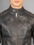 Black Cafe Racer Motorcycle Leather Jacket
