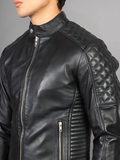 Black Cafe Racer Motorcycle Leather Jacket
