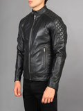 Black Cafe Racer Motorcycle Leather Jacket
