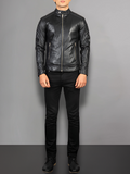 Black Cafe Racer Motorcycle Leather Jacket
