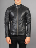 Black Cafe Racer Motorcycle Leather Jacket
