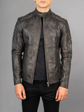 Black Cafe Racer Motorcycle Leather Jacket
