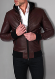 Black Hoodie Leather Biker Jacket for Men With Skull
