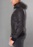 Black Hoodie Leather Biker Jacket for Men With Skull
