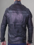 Black Short Collar Biker Genuine Sheepskin Leather Jacket