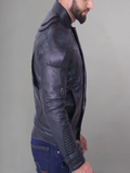 Black Short Collar Biker Genuine Sheepskin Leather Jacket