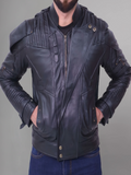 Black Short Collar Biker Genuine Sheepskin Leather Jacket