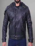 Black Short Collar Biker Genuine Sheepskin Leather Jacket