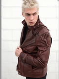 Black Short Collar Biker Genuine Sheepskin Leather Jacket