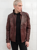 Black Short Collar Biker Genuine Sheepskin Leather Jacket