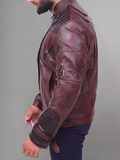 Black Short Collar Biker Genuine Sheepskin Leather Jacket