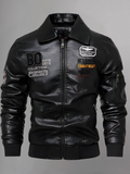 Black Wool Fur Collar Embroidery Genuine Leather Bomber Jacket