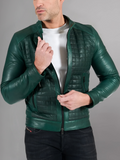 Black nappa lamb leather biker jacket checked quilted