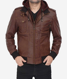 Bomber Brown Leather Jacket With Hood