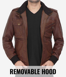 Bomber Brown Leather Jacket With Hood