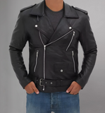 Brando Motorcycle Mens Black Asymmetrical Leather Jacket