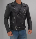 Brando Motorcycle Mens Black Asymmetrical Leather Jacket