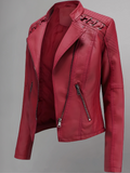 Womens Real Leather Jacket Short Zipper Motorcycle Jackets