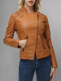 Womens Real Leather Jacket Short Zipper Motorcycle Jackets