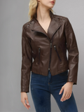 Brown Long-Sleeve Moto Jacket - Women & Plus