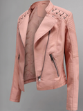 Womens Real Leather Jacket Short Zipper Motorcycle Jackets