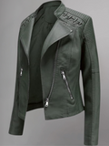 Womens Real Leather Jacket Short Zipper Motorcycle Jackets