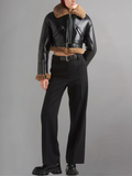 Cropped Moto Leather Shearling Jacket
