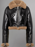 Cropped Moto Leather Shearling Jacket