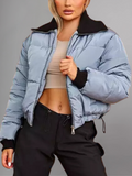 Cropped Puffer Jacket With Rib Collar Beige