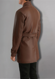 Dark Brown Button Pocket Leather Jacket
