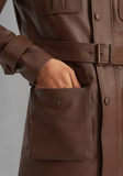 Dark Brown Button Pocket Leather Jacket
