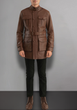 Dark Brown Button Pocket Leather Jacket
