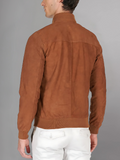 Dark brown suede leather bomber jacket