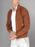 Dark brown suede leather bomber jacket