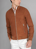 Dark brown suede leather bomber jacket