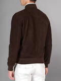 Dark brown suede leather bomber jacket