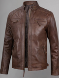 Distressed Brown Motorcycle Leather Jacket